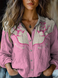 Western Cowgirl Cat Graphic Printed Women's Casual Long Sleeve Comfort