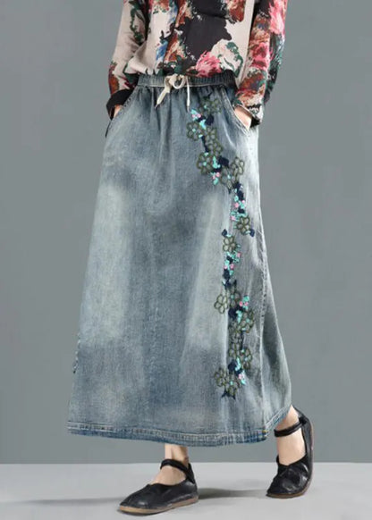 Spring Drawstring Hole Embroidery Skirt