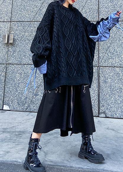 Handmade Black Cotton Quilting Clothes Asymmetric Cotton Robes Zippered Skirts
