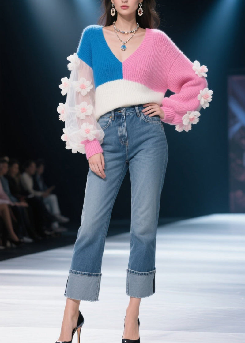 Modern Colorblock Asymmetrical Patchwork Knit Sweater Fall