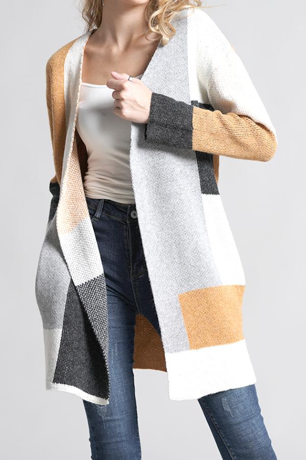 Knit Multi Color Long Sleeve Cardigan - Green