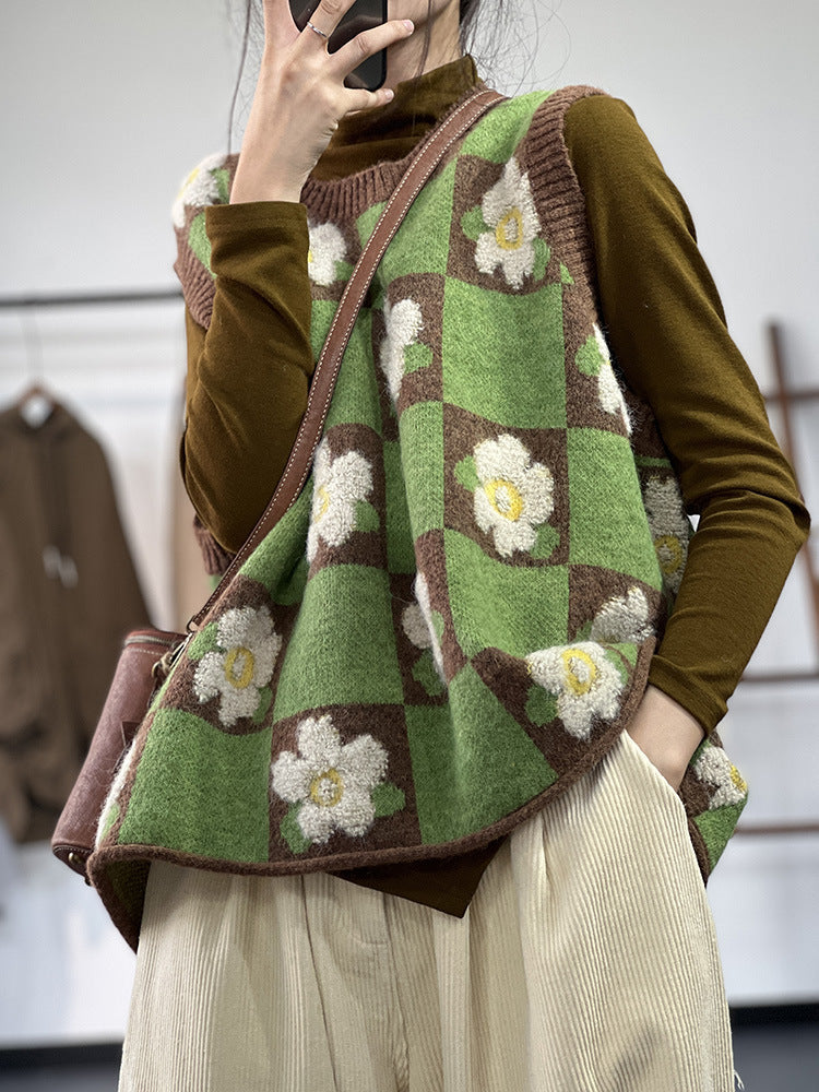 Contrast Jacquard Knit Pullover Knit Vest