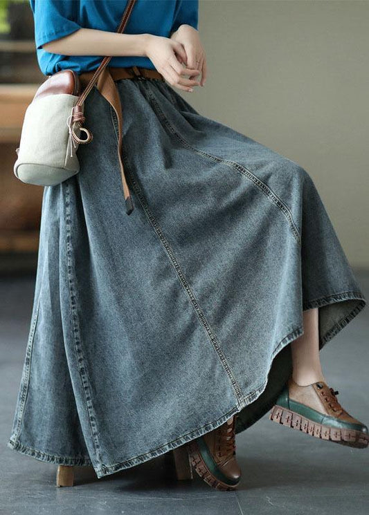 Blue Retro Patchwork a Line Summer Skirts Denim