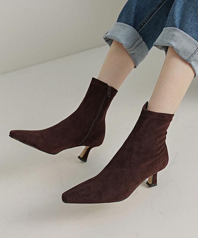 Black Suede Stiletto Boots Pointed Toe Zippered
