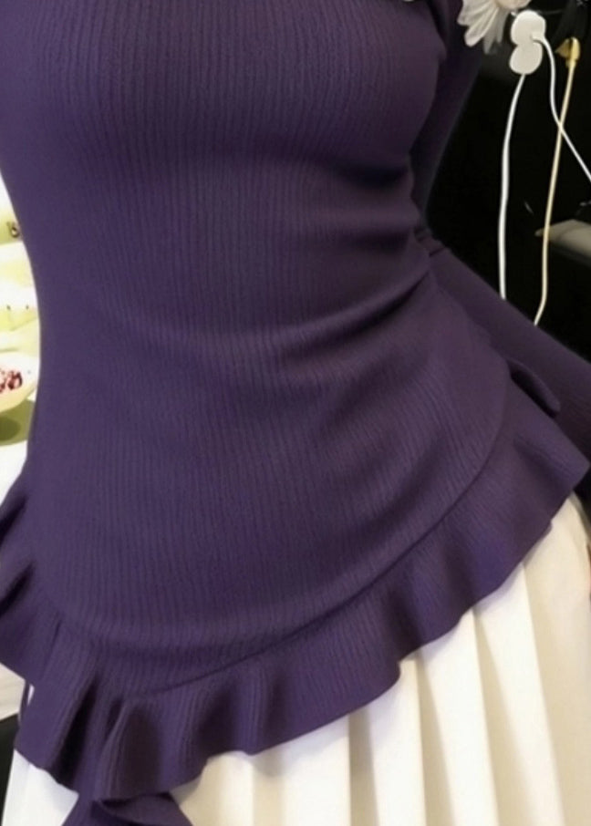 Art Purple Cold Shoulder Knit Sweater Winter