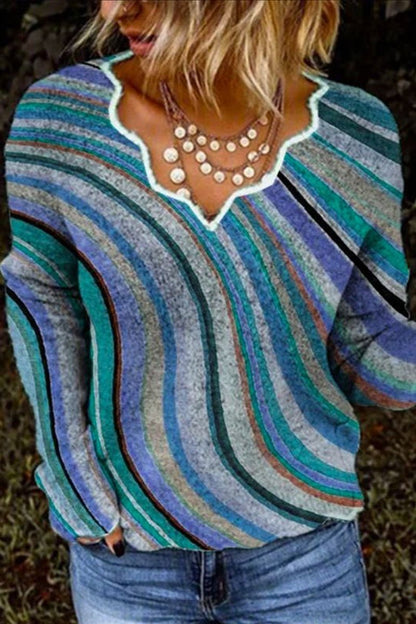Striped Sweetheart Neck Sweater