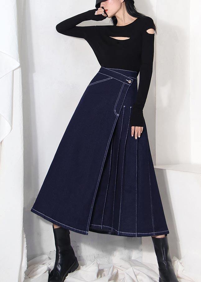 Denim Blue-print2 Zippered Asymmetrical Design Summer Skirt