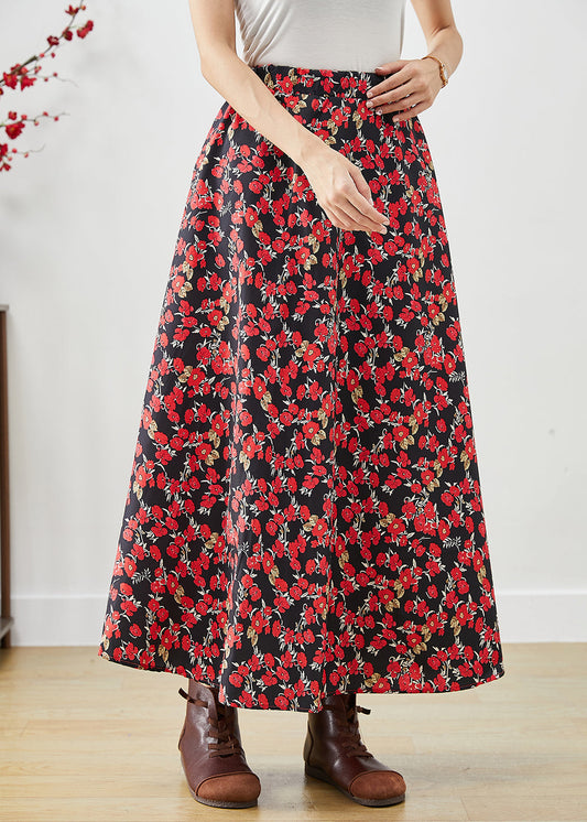 Modern Red Print Exra Large Hem Cotton Skirts Fall