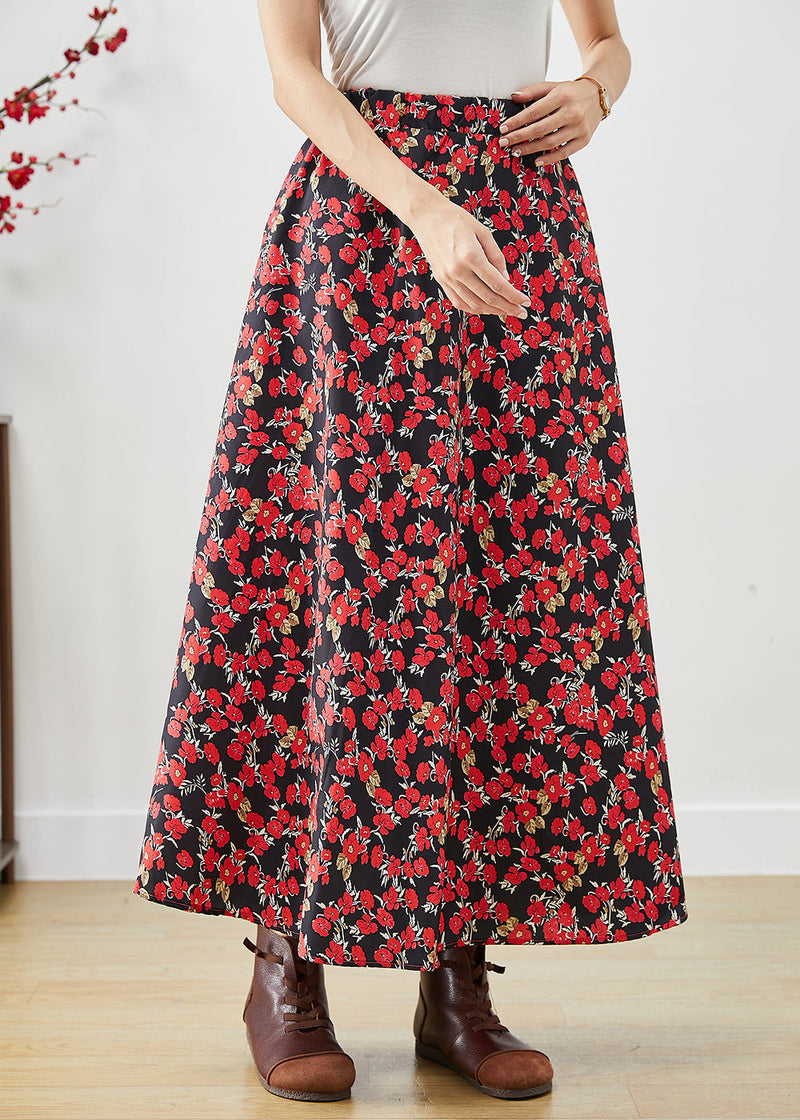 Modern Red Print Exra Large Hem Cotton Skirts Fall