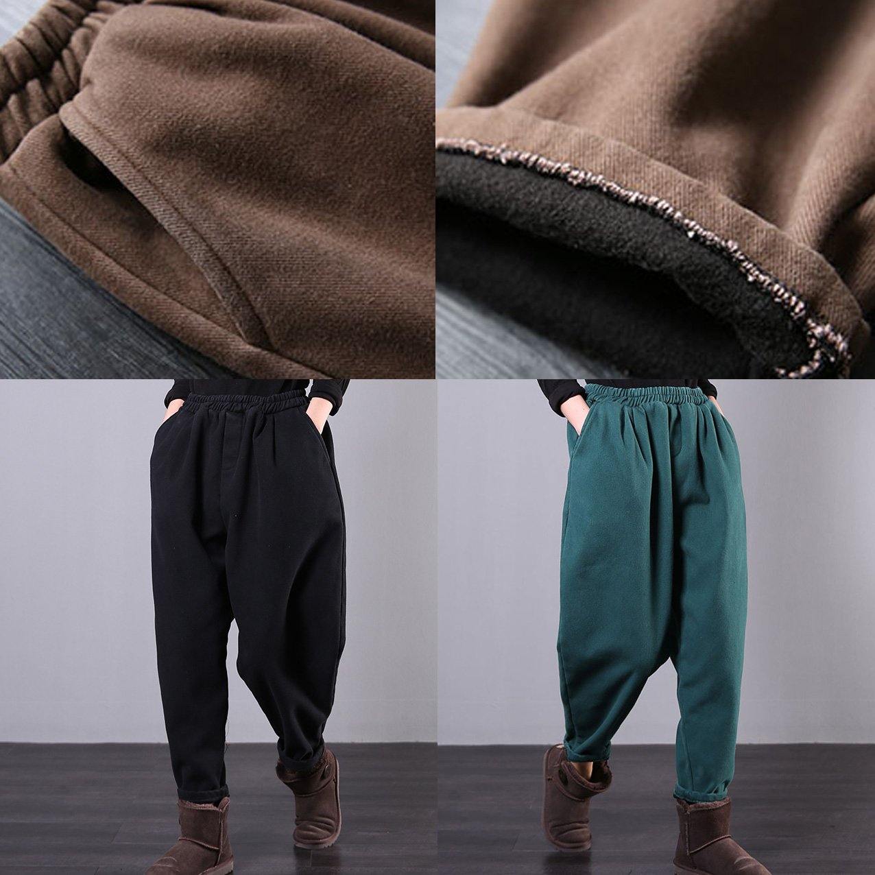 Black Pants Elastic Waist Pockets Work Harem Pants