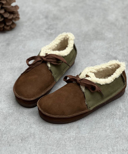 Chocolate Flat Shoes for Lace Up Fuzzy Wool Lined Flat Shoes for