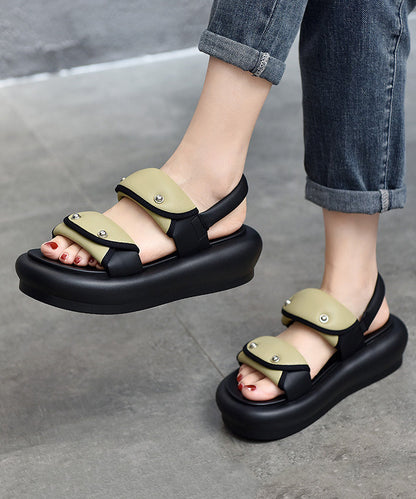 Black Buckle Strap Rivet Splicing Platform Sandals