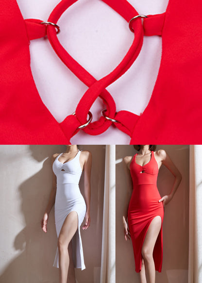 Red U Neck Hollow Out Long Yoga Dress