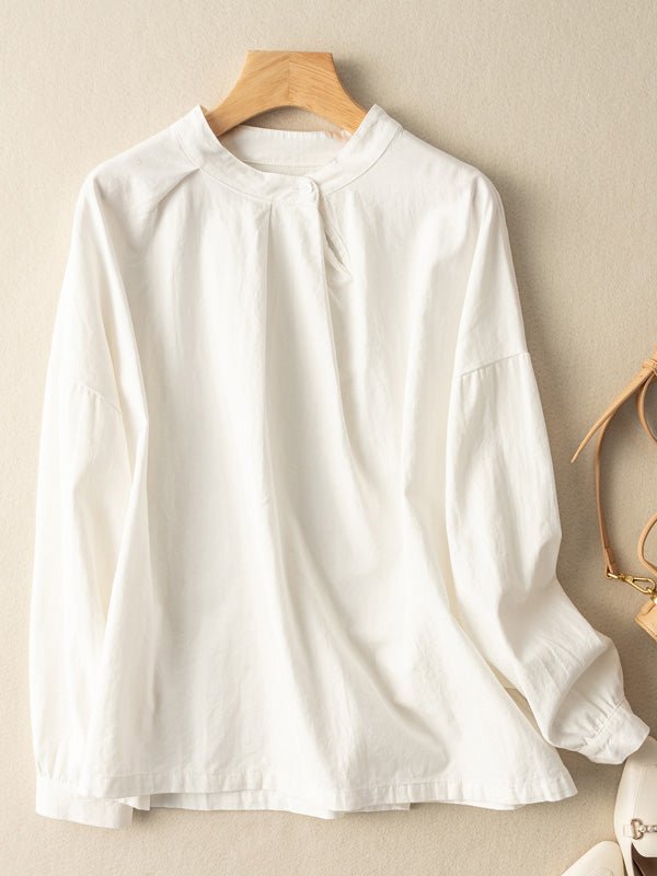 100% Natural Fabric Crew Neck Loose Long-sleeved Shirt in Color