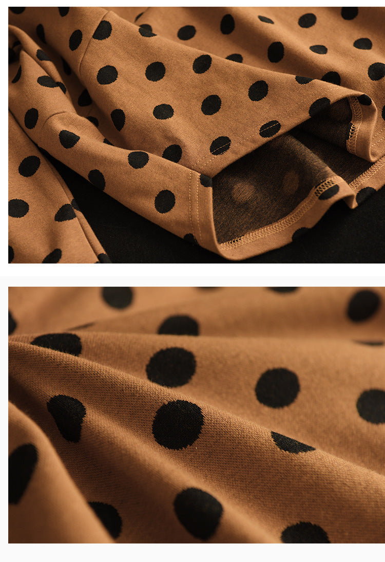 Polka-dot Print Top-paneled Cotton T-shirt