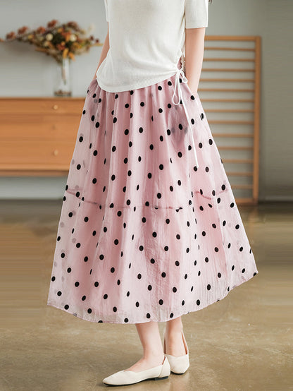 Dot Double Layers Elastic Waist Skirt