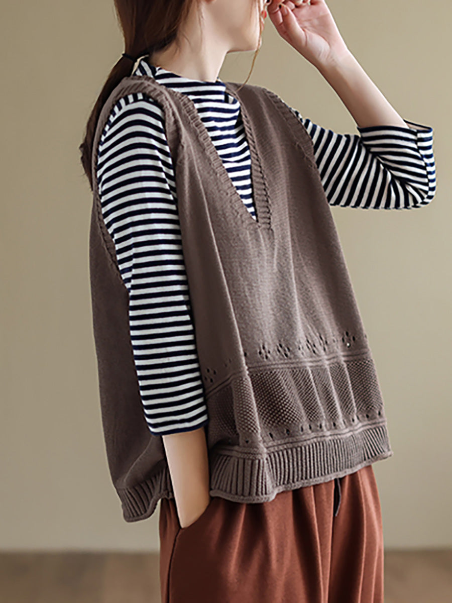 Knitted Hollow Out Color Sweater Vest Top