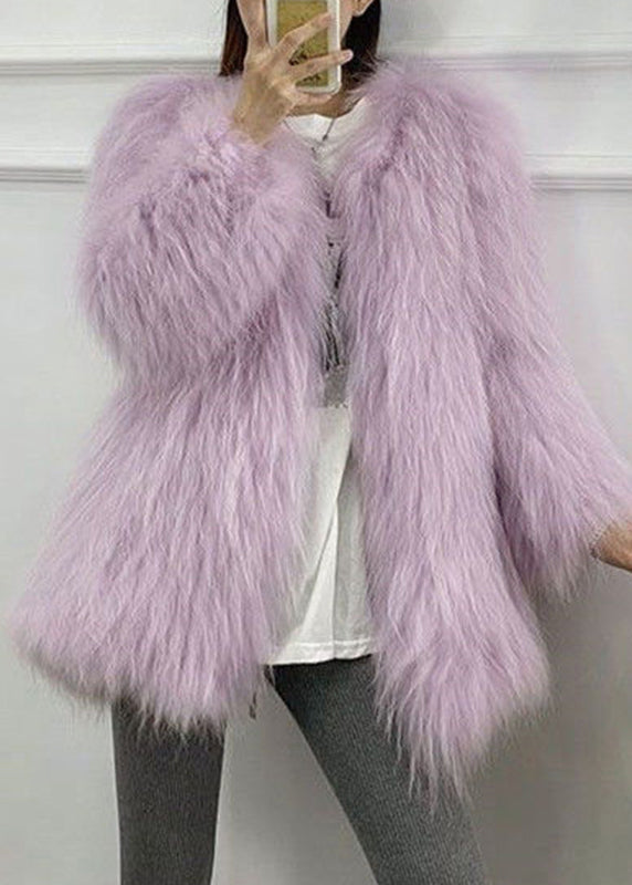Yellow O-neck Warm Mink Hair Coats Winter