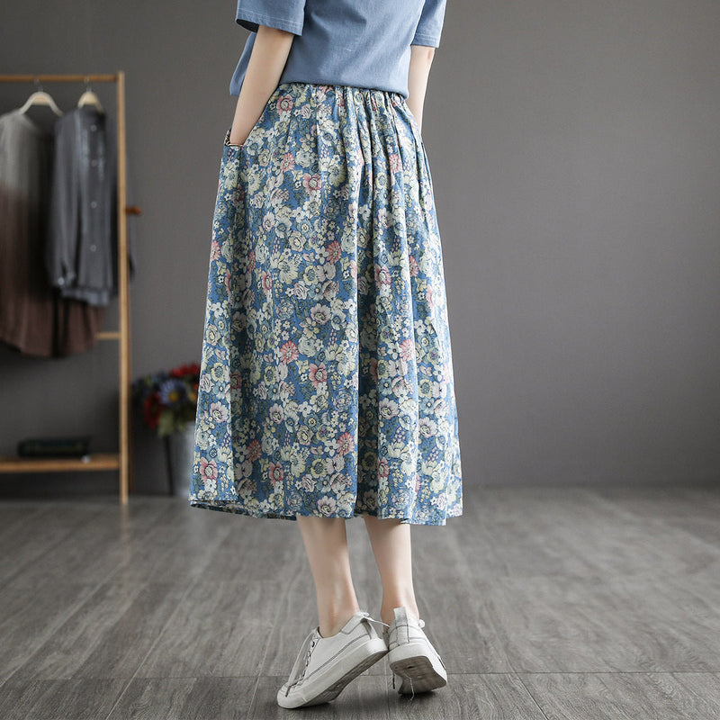 Literary Pleated Elastic Waist A-line Skirt
