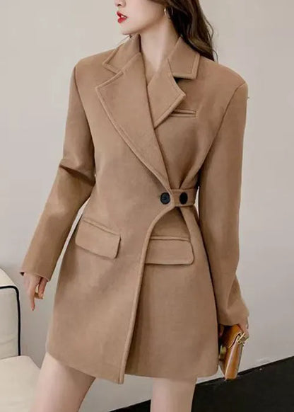 Loose Khaki Asymmetrical Knit Cape Tops and Coat Woolen Two-piece Set Spring