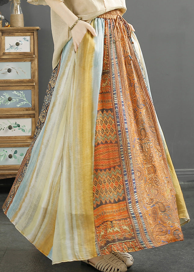 Classy Blue Print Patchwork Linen a Line Skirt Spring