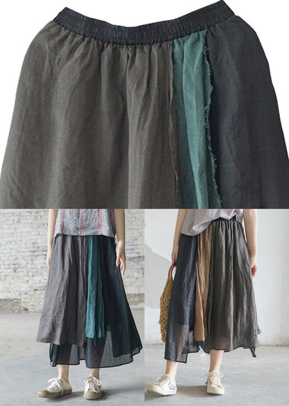 Loose Green Elastic Waist Asymmetrical Design Linen Skirts Spring