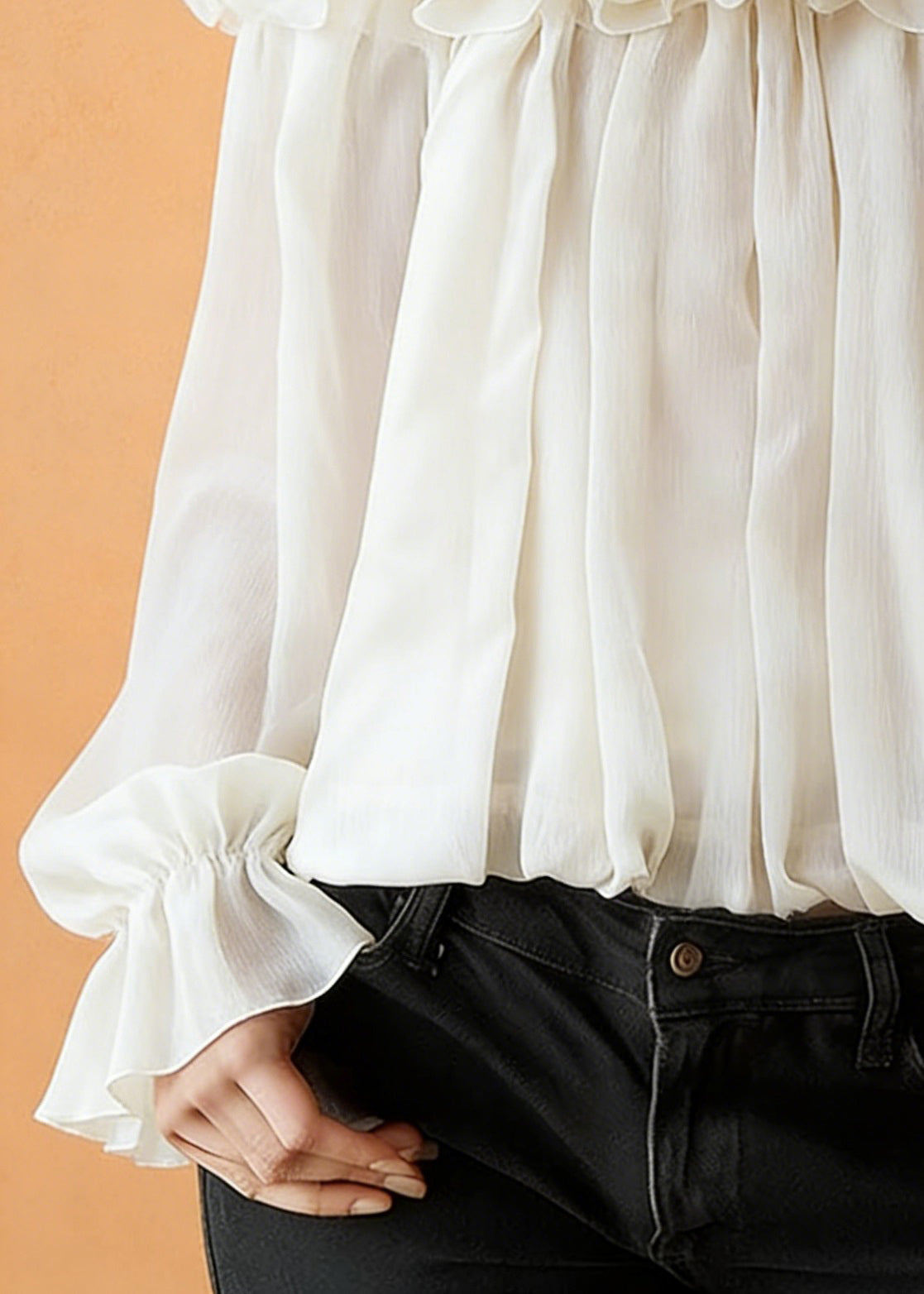 Apricot Ruffled Blouses Slash Neck Spring