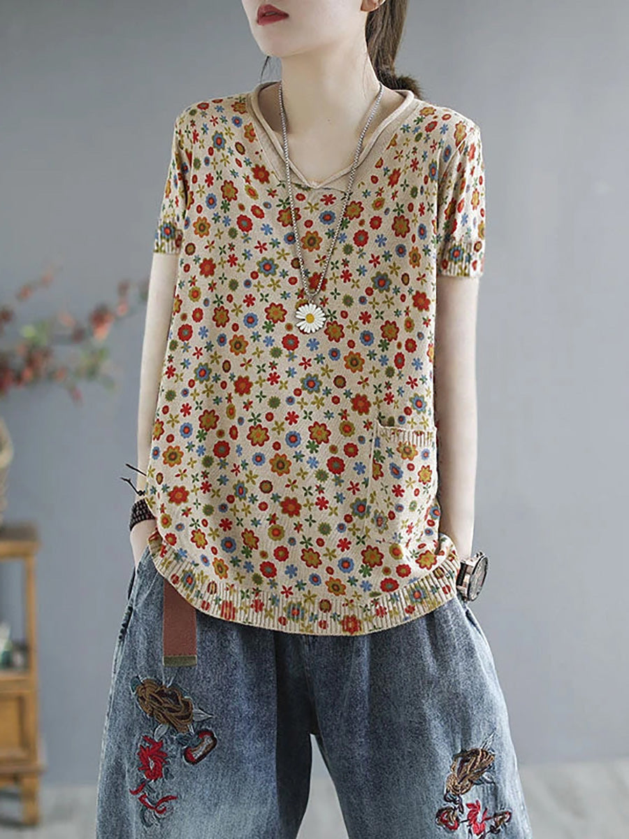 - Knitted Print Pocket Sweater
