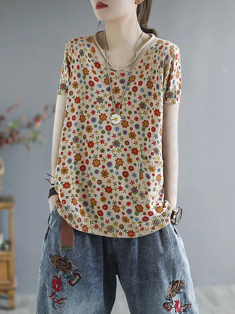- Knitted Print Pocket Sweater
