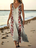 Women's Vintage Bohemian Floral Art Print Pocket Cotton Dress