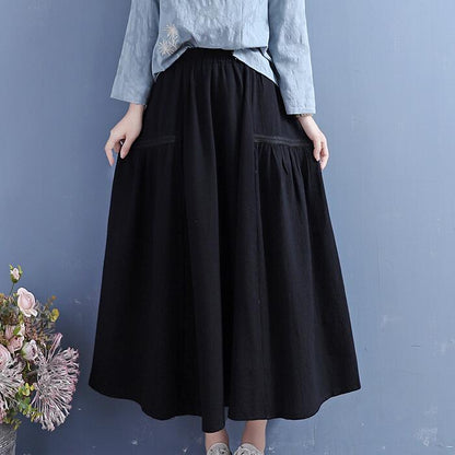 Retro Cotton Linen Autumn Pleated Skirt