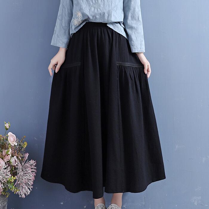 Retro Cotton Linen Autumn Pleated Skirt