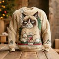 Comstylish Cute And Fun Quirky Cat Pattern Warm Crew Neck Sweater