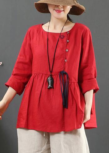 Diy O Neck Cinched Shirts Sewing Red Top