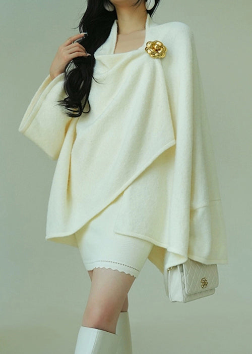 Art Beige Asymmetrical Woolen Coats Winter
