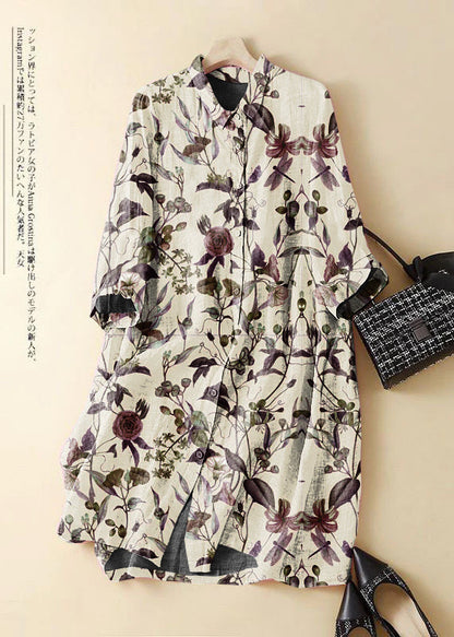 Pink Embroidered Patchwork Linen Shirt Dress Summer