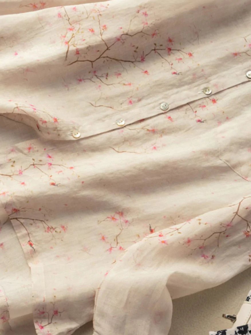 Print Long Sleeve Linen Shirt Top