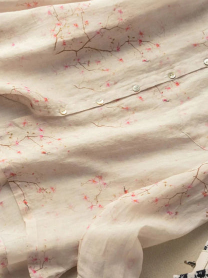 Print Long Sleeve Linen Shirt Top