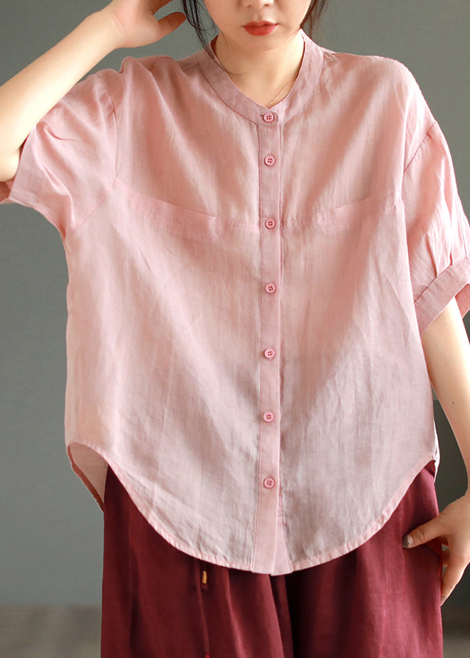 Pink Oversized Linen Shirt Tops Summer