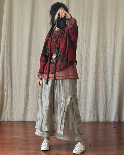 Literary Retro Cotton and Linen Distressed Linen Skirt