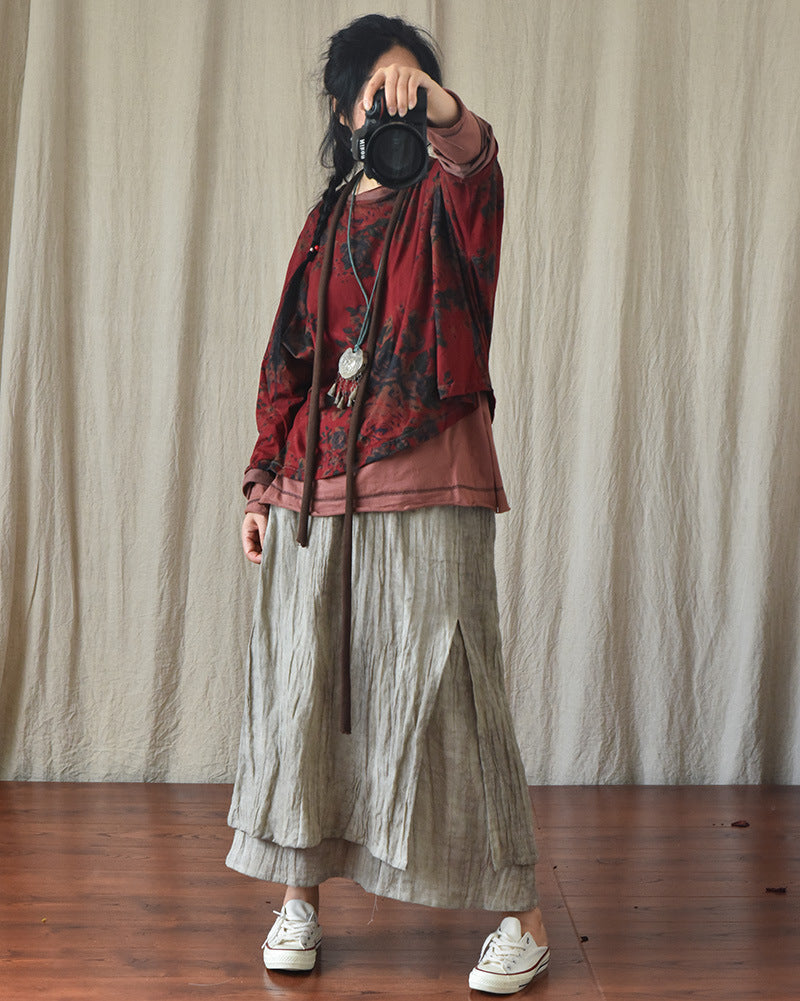Literary Retro Cotton and Linen Distressed Linen Skirt