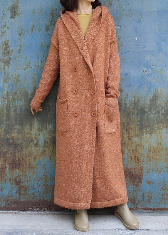 Maxi Coat Hooded Jackets Yellow Double Breast Wool Overcoat