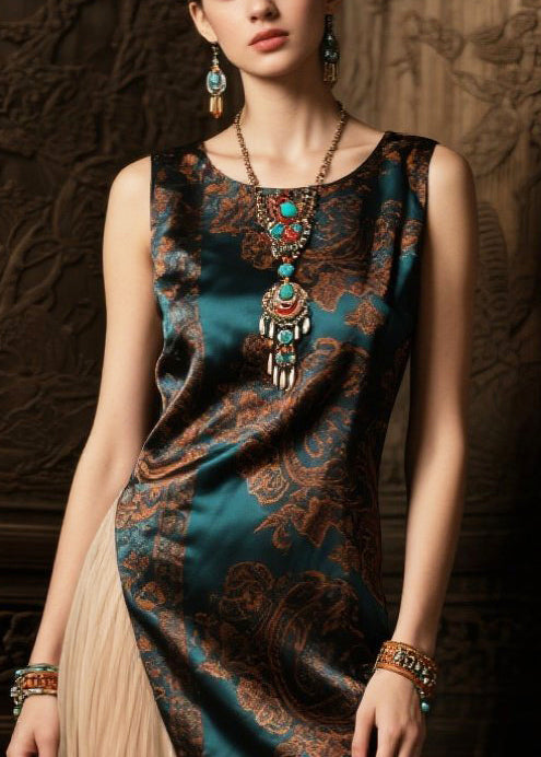Tea Green Asymmetrical Patchwork Tulle Silk Vacation Dresses Summer