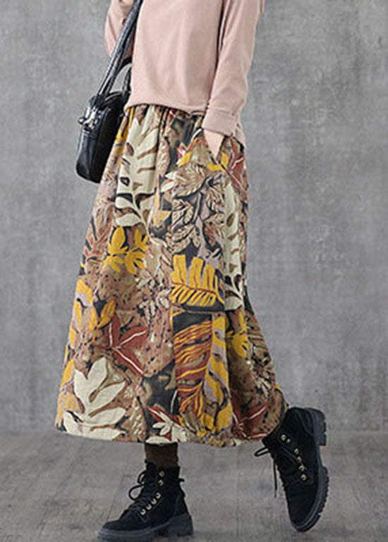 Khaki Pockets Print a Line Skirts Spring