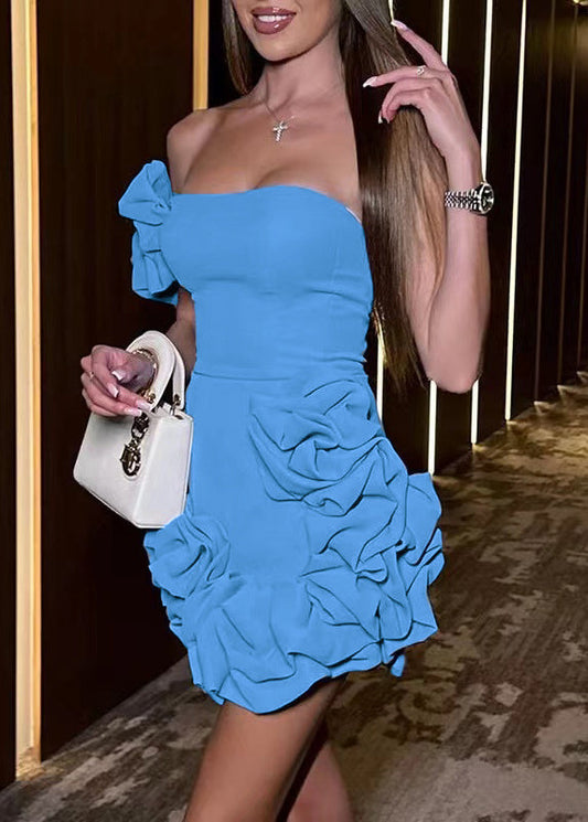 Blue Backless Wraped Strapless Dress Summer