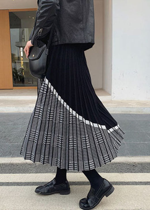 Black Patchwork Plaid Knit Skirts Winter