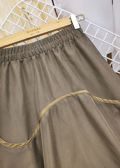Khaki Elastic Waist Patchwork Tulle Skirts Spring