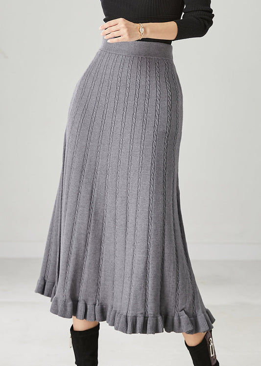 Grey Ruffled Exra Large Hem Knit Skirts Spring