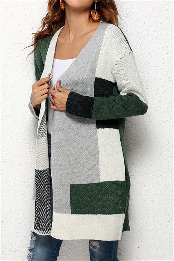 Knit Multi Color Long Sleeve Cardigan - Navy