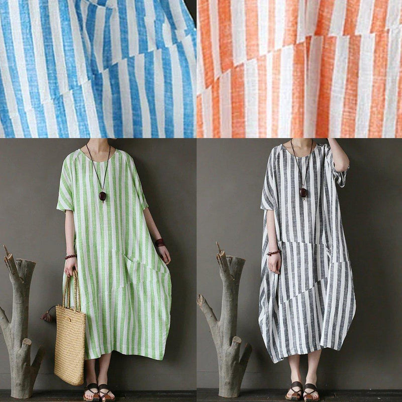 100% O Neck Patchwork Cotton Dress Tutorials Orange Striped Kaftan Dresses
